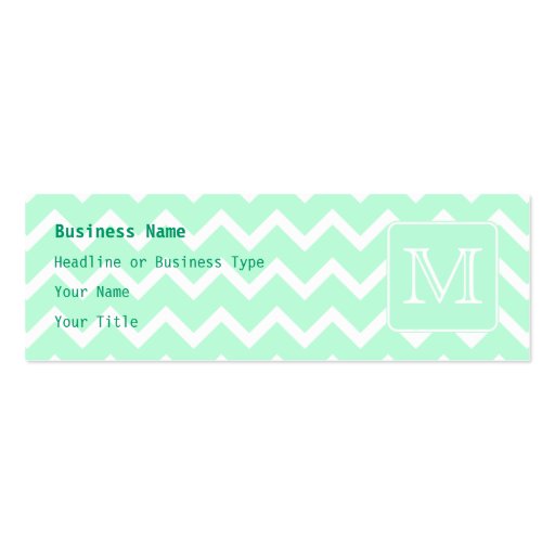 Mint Green Zigzag with Custom Monogram. Business Card Template