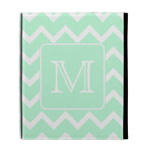 Mint Green Zigzag with Custom Monogram. iPad Folio Cover