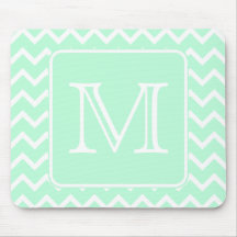 Mint Green Zigzag with Custom Monogram. Mouse Pad