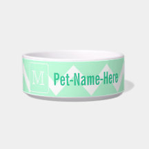Mint Green Zigzag with Custom Monogram. Pet Water Bowls