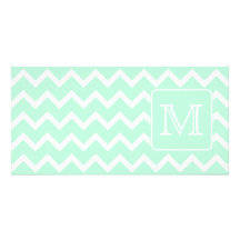 Mint Green Zigzag with Custom Monogram. Custom Photo Card