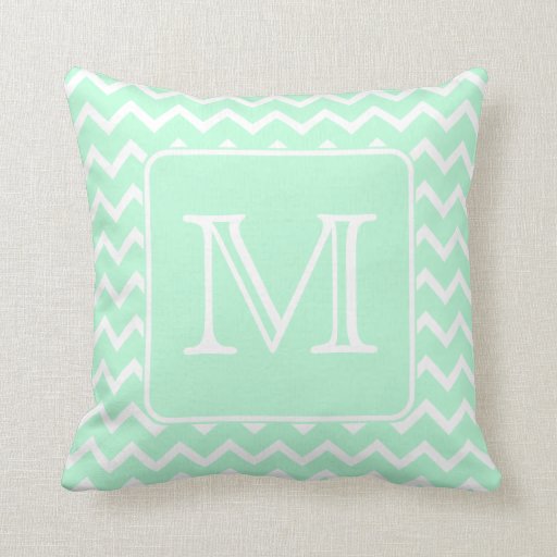 Mint Green Zigzag with Custom Monogram. Throw Pillow Zazzle