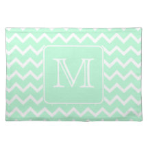 Mint Green Zigzag with Custom Monogram. Place Mat