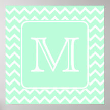 Mint Green Zigzag with Custom Monogram. Poster