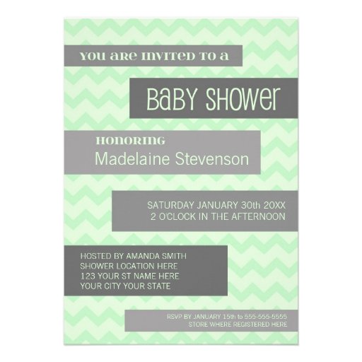 Mint Grey Chevron Custom Baby Shower Invitations