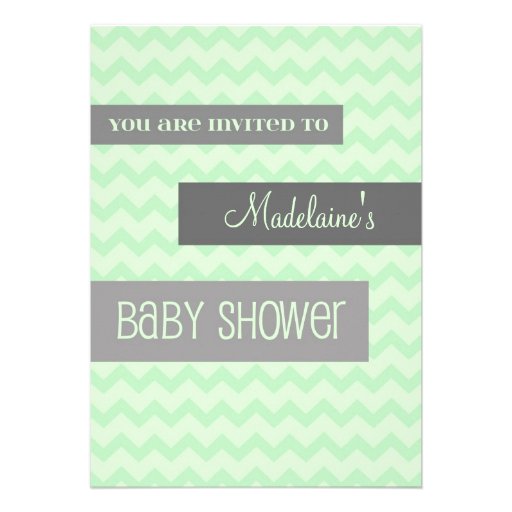 Mint Grey Chevron Custom Baby Shower Invitations