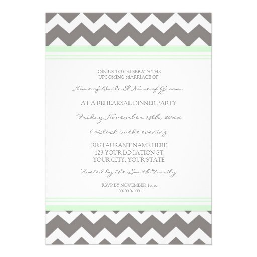Mint Grey Chevron Rehearsal Dinner Party Invitations
