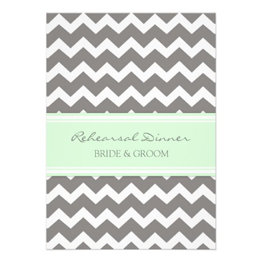 Mint Grey Chevron Rehearsal Dinner Party Invitations