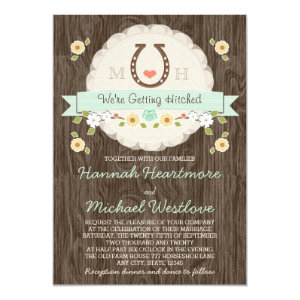 Mint Horseshoe Heart Western Wedding 5x7 Paper Invitation Card