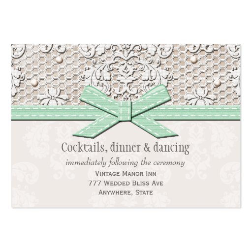 Mint Lace Pearl Wedding Reception Enclosure Card Business Card Templates (front side)