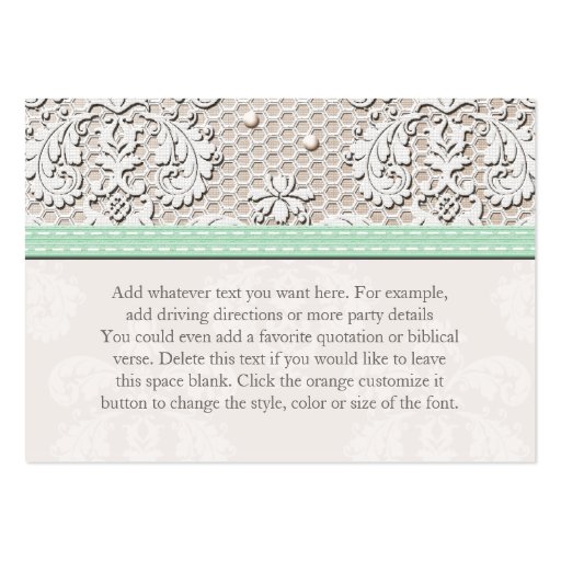Mint Lace Pearl Wedding Reception Enclosure Card Business Card Templates (back side)