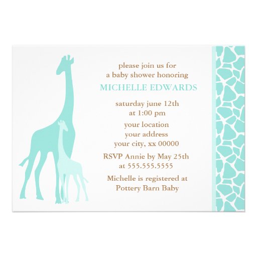 Mint Mom and Baby Giraffe Baby Shower Personalized Announcement