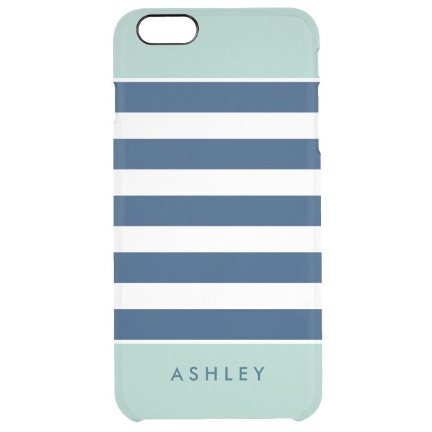 Mint Navy White Stripes Pattern Modern Stylish Uncommon Clearlyâ„¢ Deflector iPhone 6 Plus Case