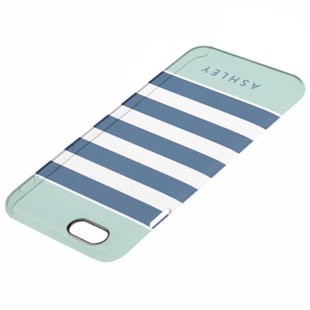 Mint Navy White Stripes Pattern Modern Stylish Uncommon Clearlyâ„¢ Deflector iPhone 6 Plus Case-4