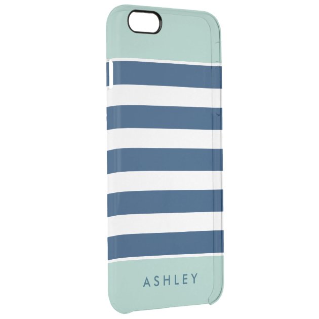 Mint Navy White Stripes Pattern Modern Stylish Uncommon Clearlyâ„¢ Deflector iPhone 6 Plus Case-3