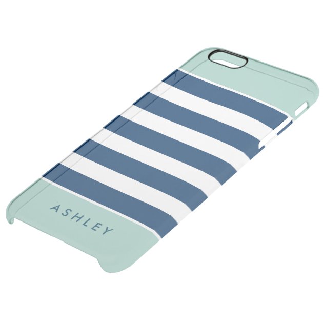 Mint Navy White Stripes Pattern Modern Stylish Uncommon Clearlyâ„¢ Deflector iPhone 6 Plus Case