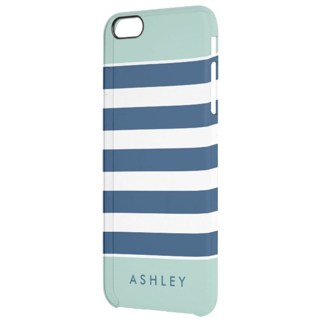 Mint Navy White Stripes Pattern Modern Stylish Uncommon Clearlyâ„¢ Deflector iPhone 6 Plus Case-2