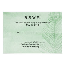 Mint Peacock Feather RSVP Announcement