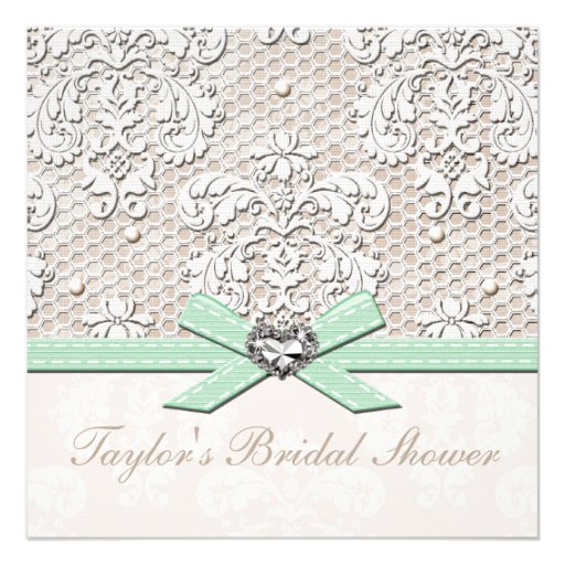 Mint Pearl Lace Diamond Bridal Shower Invitation