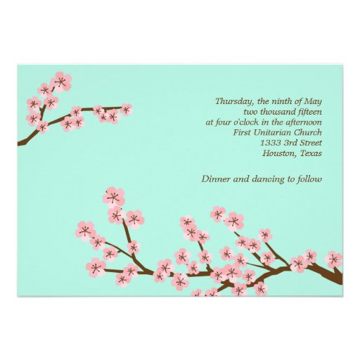 Mint & Pink Cherry Blossom Wedding Card