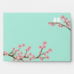 Mint & Pink Cherry Blossom Wedding Envelope envelopes