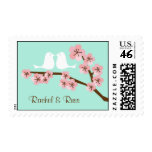 Mint & Pink Cherry Blossom Wedding stamps