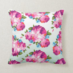 Mint & Pink Ombre Floral Cushion Throw Pillow