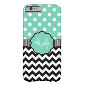 Mint Polka Dots Black Chevron Monogram Barely There iPhone 6 Case