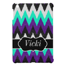 Mint Purple Black White Chevron Monogram iPad Mini Case