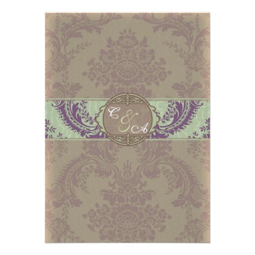 Mint Purple Elegant Damask Wedding Invitation