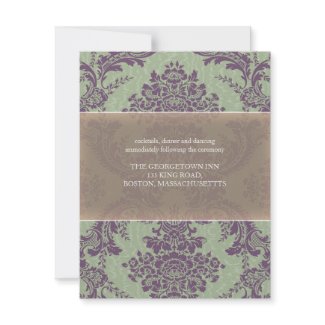 Mint Purple Elegant Damask Wedding Reception invitation