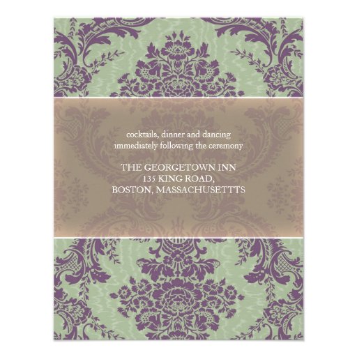 Mint Purple Elegant Damask Wedding Reception Personalized Announcement