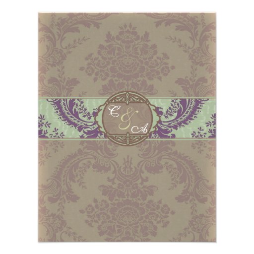 Mint Purple Elegant Damask Wedding Reception Personalized Announcement