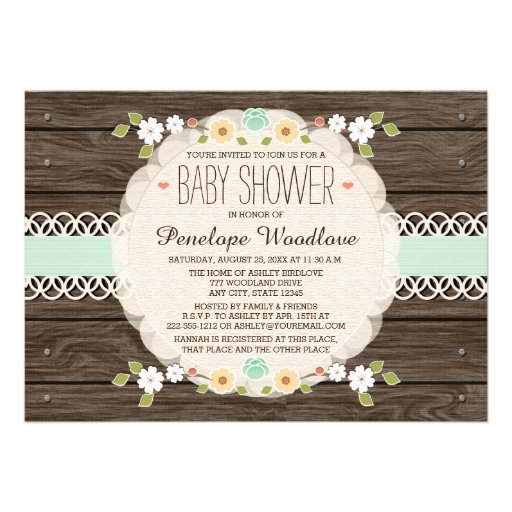 MINT RUSTIC FLORAL BOHO BABY SHOWER INVITATIONS