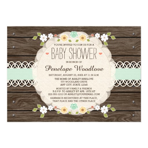 MINT RUSTIC FLORAL BOHO BABY SHOWER INVITATIONS INVITATION