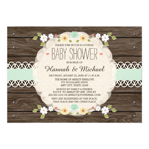 MINT RUSTIC FLORAL BOHO COUPLES BABY SHOWER INVITE