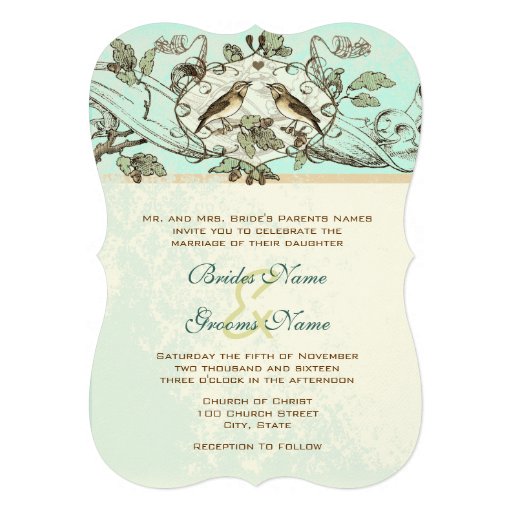 Mint Rustic Lovebird Wedding Invitation