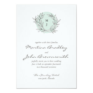 Mint Rustic Monogram Wreath Wedding Invitation 5