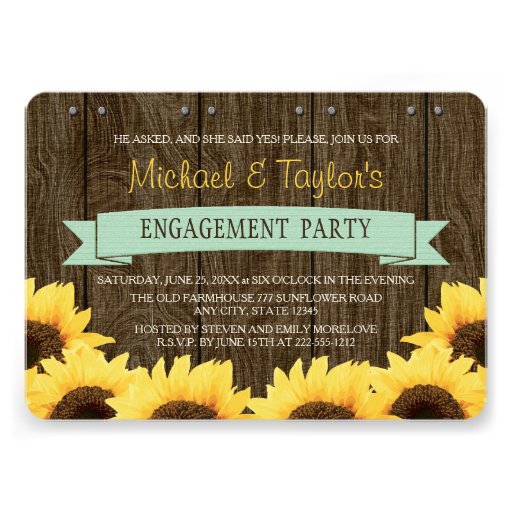 MINT RUSTIC SUNFLOWER ENGAGEMENT PARTY INVITES