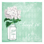 Mint Shabby Chic Mason Jar & Hydrangea Sweet 16 Custom Invitation