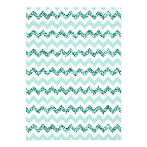 Mint Sparkle Chevron Womans 40th Birthday Party Personalized Announcements
