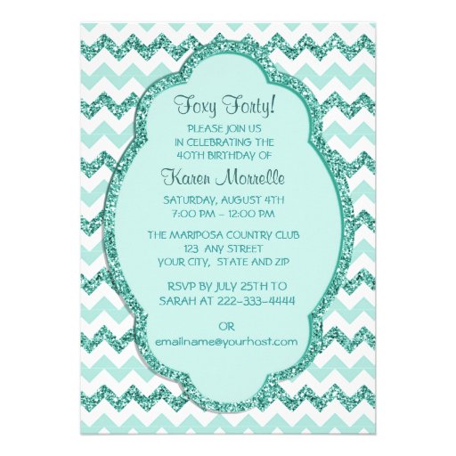 Mint Sparkle Chevron Womans 40th Birthday Party Personalized Announcements