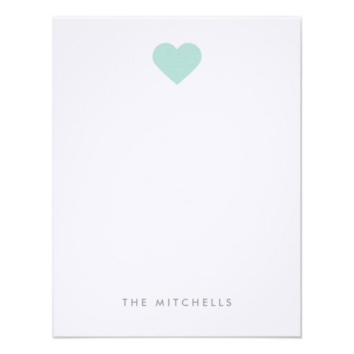 Mint Sweet Heart Monogram Stationery Announcements (front side)