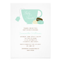 Mint Tea Cup and Macarons Baby Shower invitations