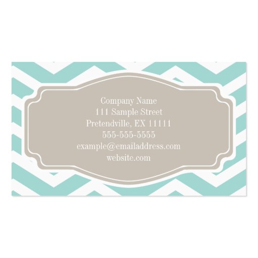 Mint Teal White Tan Chevron Personal Business Card (back side)