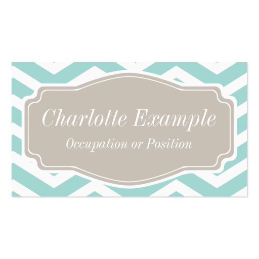 Mint Teal White Tan Chevron Personal Business Card (front side)