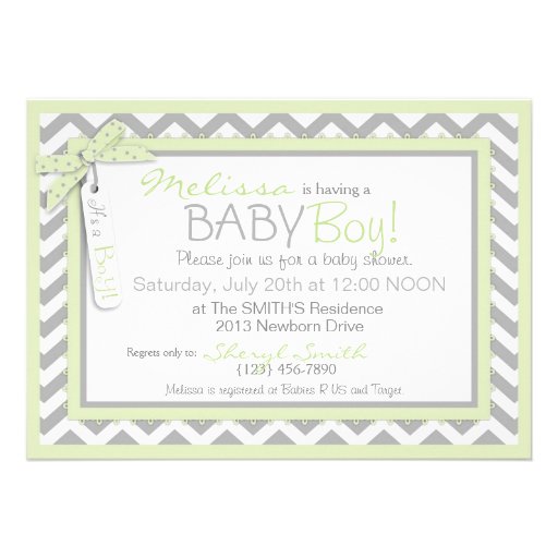 Mint Tie & Chevron Print Baby Shower Custom Invite