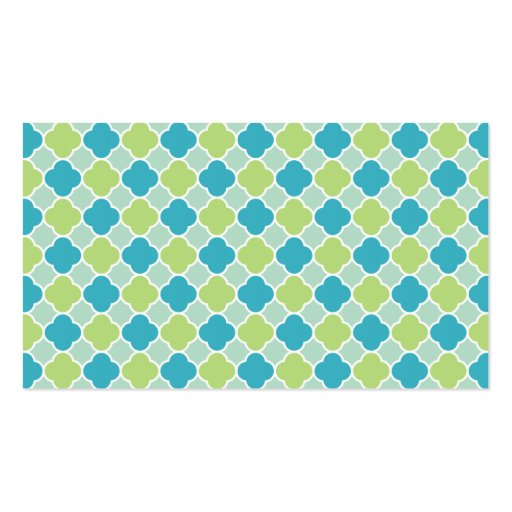 Mint Turquoise and Green Quatrefoil Pattern Business Card (back side)