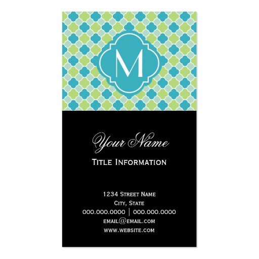 Mint Turquoise and Green Quatrefoil Pattern Business Card