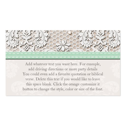 Mint Vintage Lace Pearl Glamour Lingerie Size Card Business Card (back side)